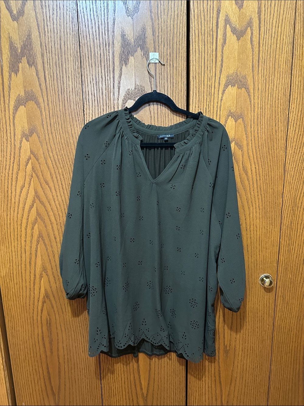 Papermoon Olive Eyelet Ruffle-Neck Blouse